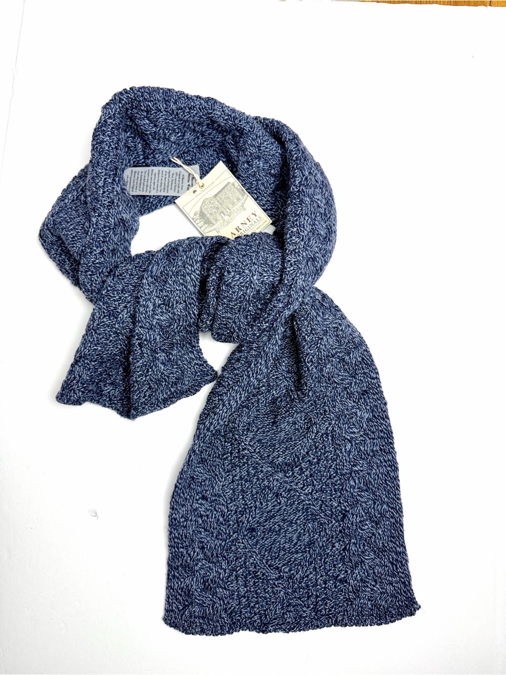 NWT Blarney Aran Blue Long Scarf Wool Ireland Fisherman Diamond Bobble Knit